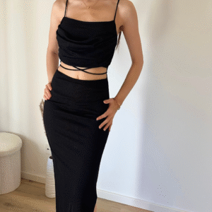 Bauchfreies Kleid  mit Bindebändern - Schwarz