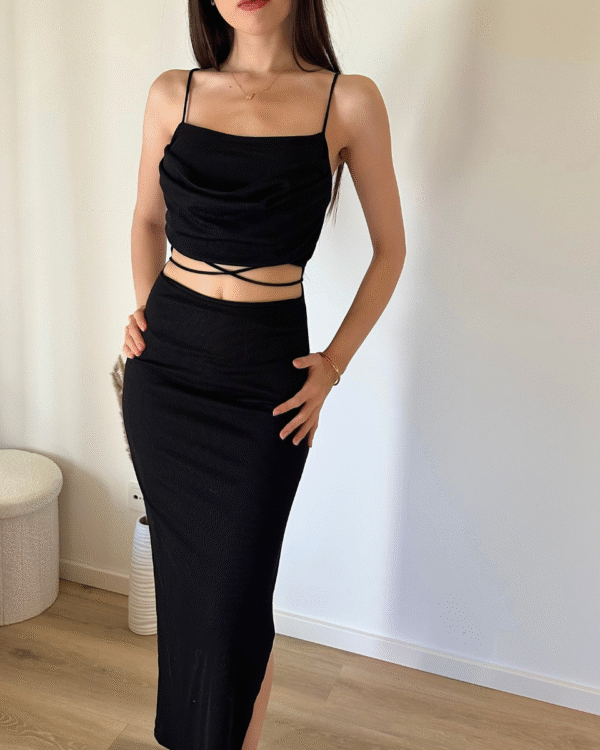 Bauchfreies Kleid  mit Bindebändern - Schwarz