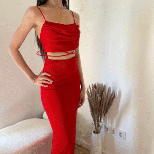 Bauchfreies Kleid mit Bindebändern-Rot