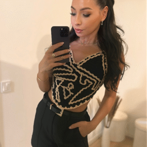 Strick-Crop-Top mit Rückenschleife-Schwarz-Pink