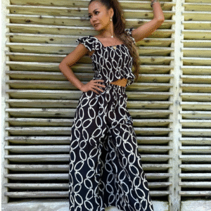 Zweiteiliges Sommer- Set mit Print-Schwarz
