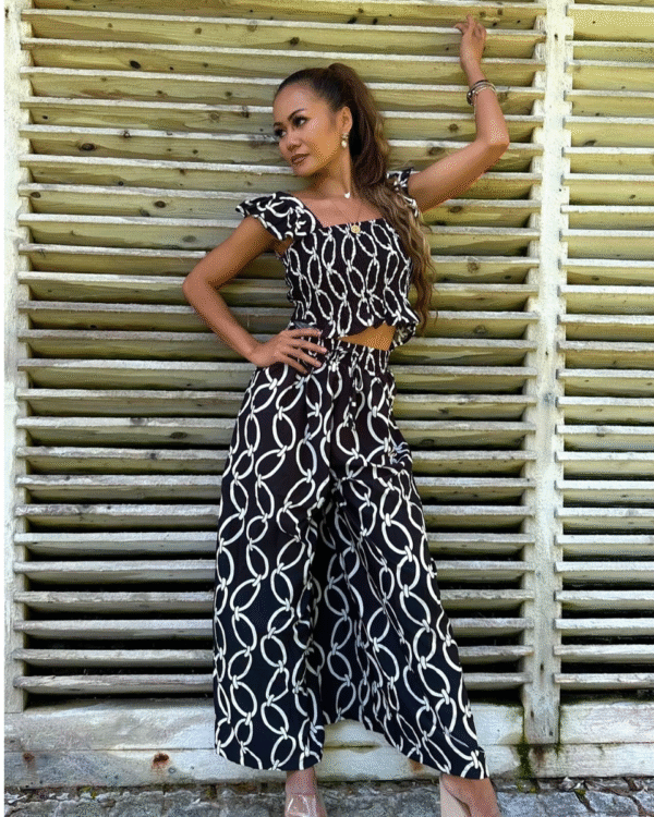 Zweiteiliges Sommer- Set mit Print-Schwarz