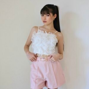 Elegantes Volant-Crop-Top-Weiß