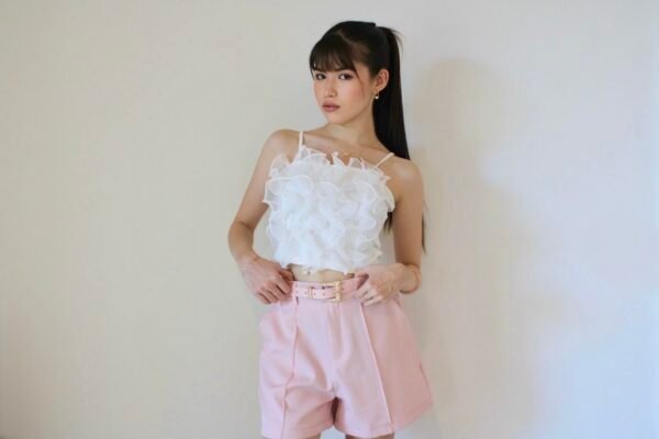 Elegantes Volant-Crop-Top-Weiß