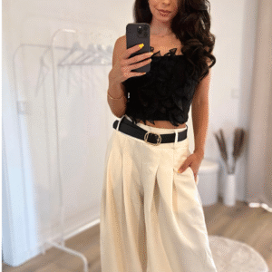 Elegantes Volant-Crop-Top-Schwarz
