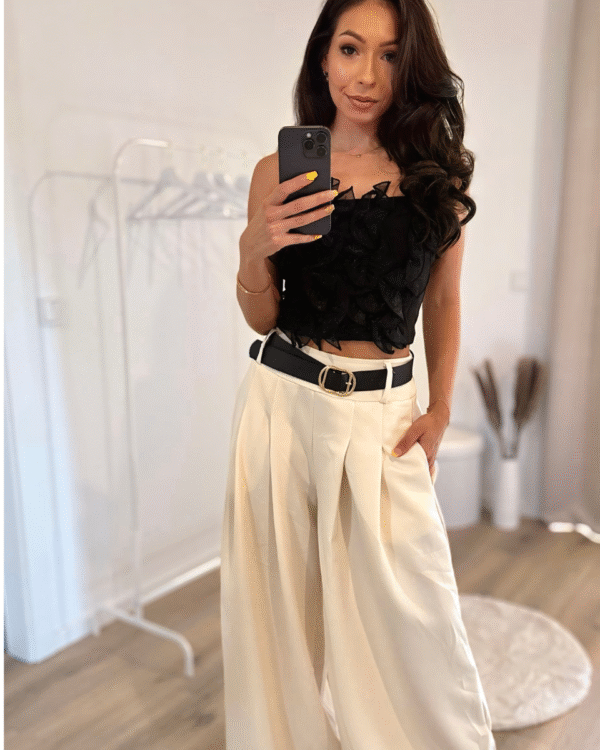 Elegantes Volant-Crop-Top-Schwarz