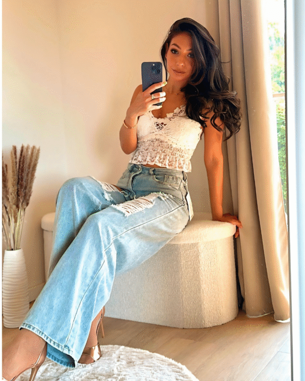 Crop-Top  mit Rüschen-Weiß