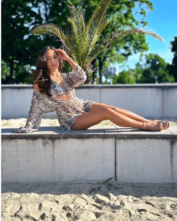 3 részes bikini szett állatmintával – fehér-fekete