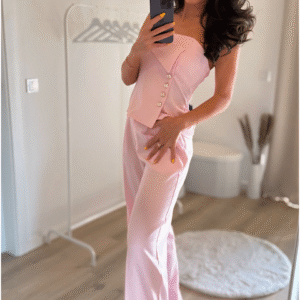 Trägerlose Bluse mit goldfarbenen Knöpfen-Pink